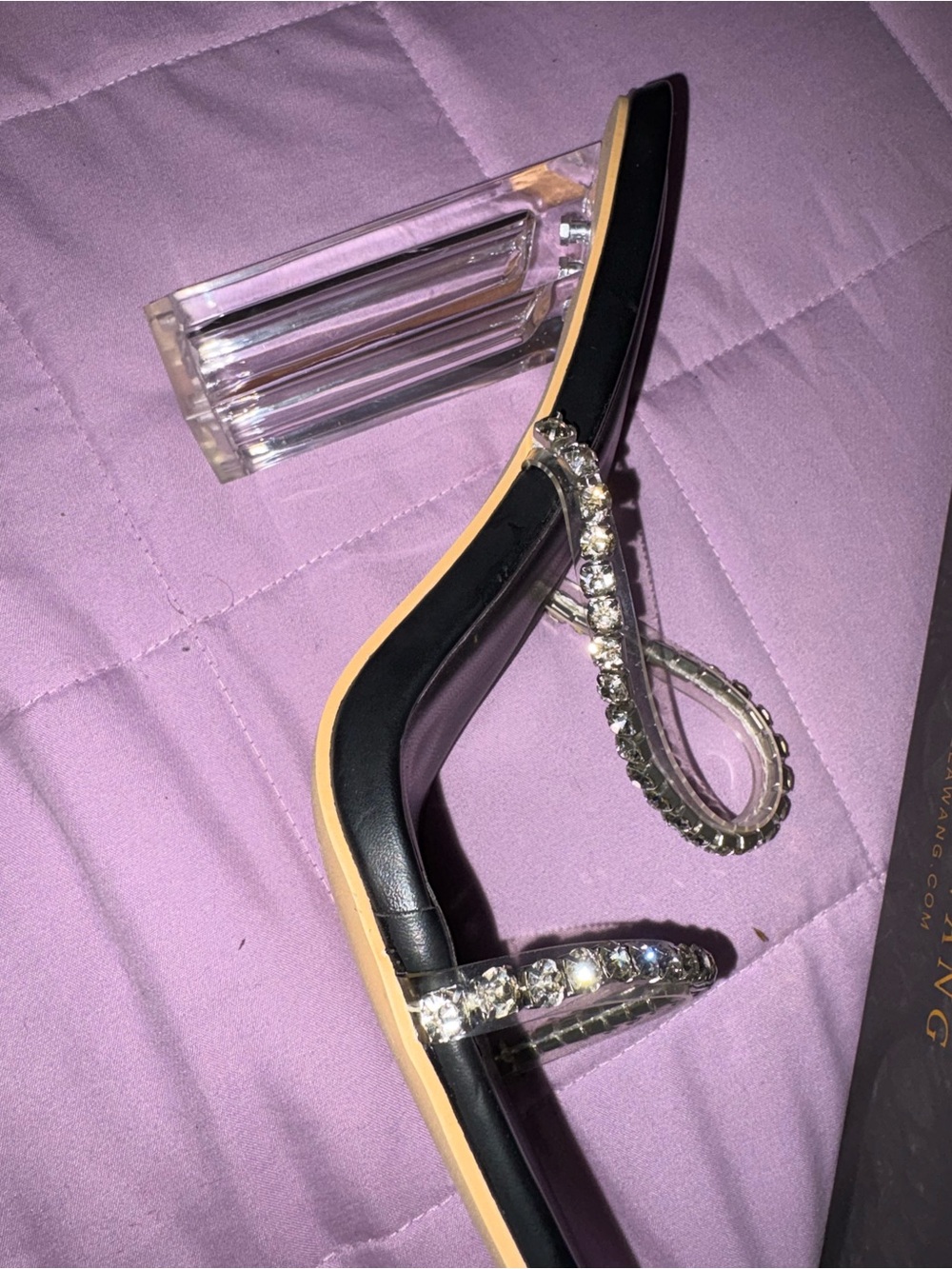 Azalea Wang Black Crystal-Embellished Clear Block Heel Sandals comfy and sexy